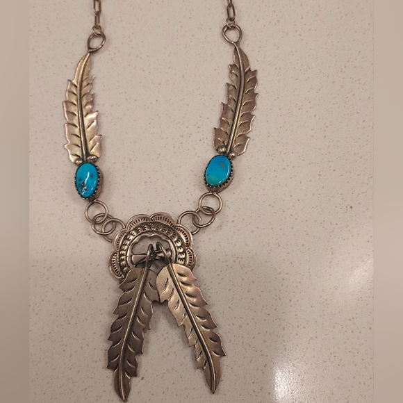 Navaho Sterling Silver & Turquoise Necklace - Picture 2 of 5